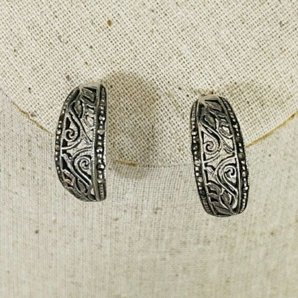 925 Sterling Silver Marcasite Dangle Filigree Hoop Pierced Earrings Good conditi - Picture 1 of 4